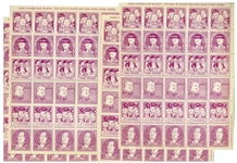 Ten Full Sheets of 1960s Three Stooges Stamps -- Measure 8.5 x 11 -- Light Toning, Else Near Fine